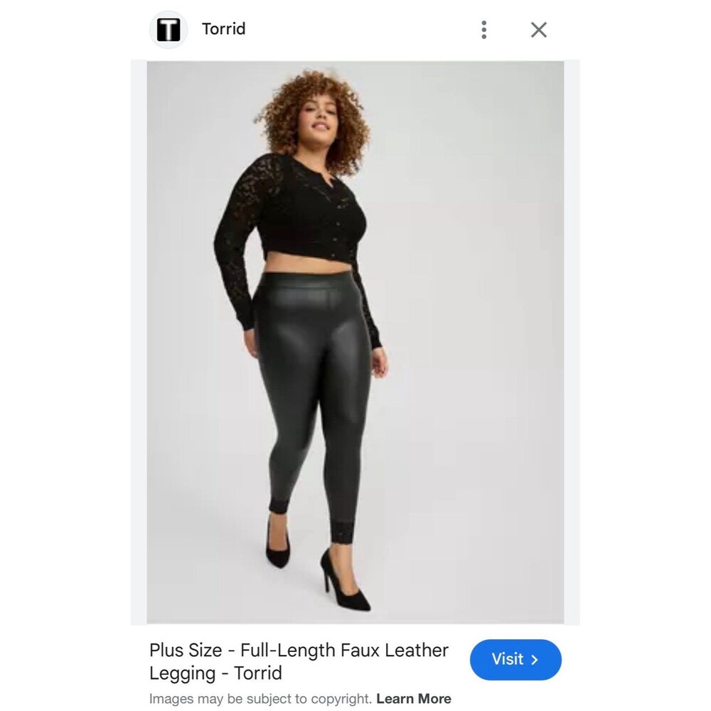 Torrid size 2 black full length faux leather leggings with lace trim